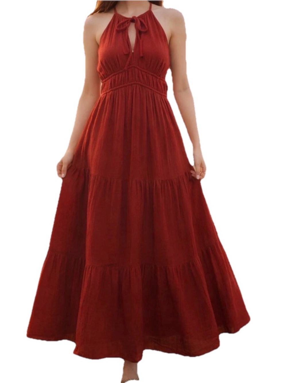 Old Navy Fit & Flare Size Large Crinkle Gauze Tiered Maxi Dress Maroon Bohemian